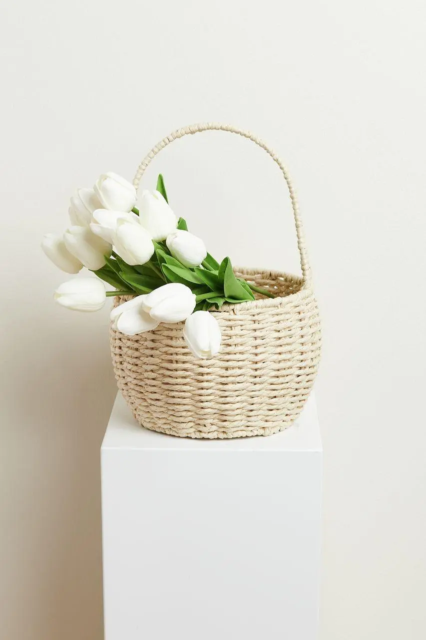 Korb rund mit Henkel, Natur, 28 x Ø 18cm