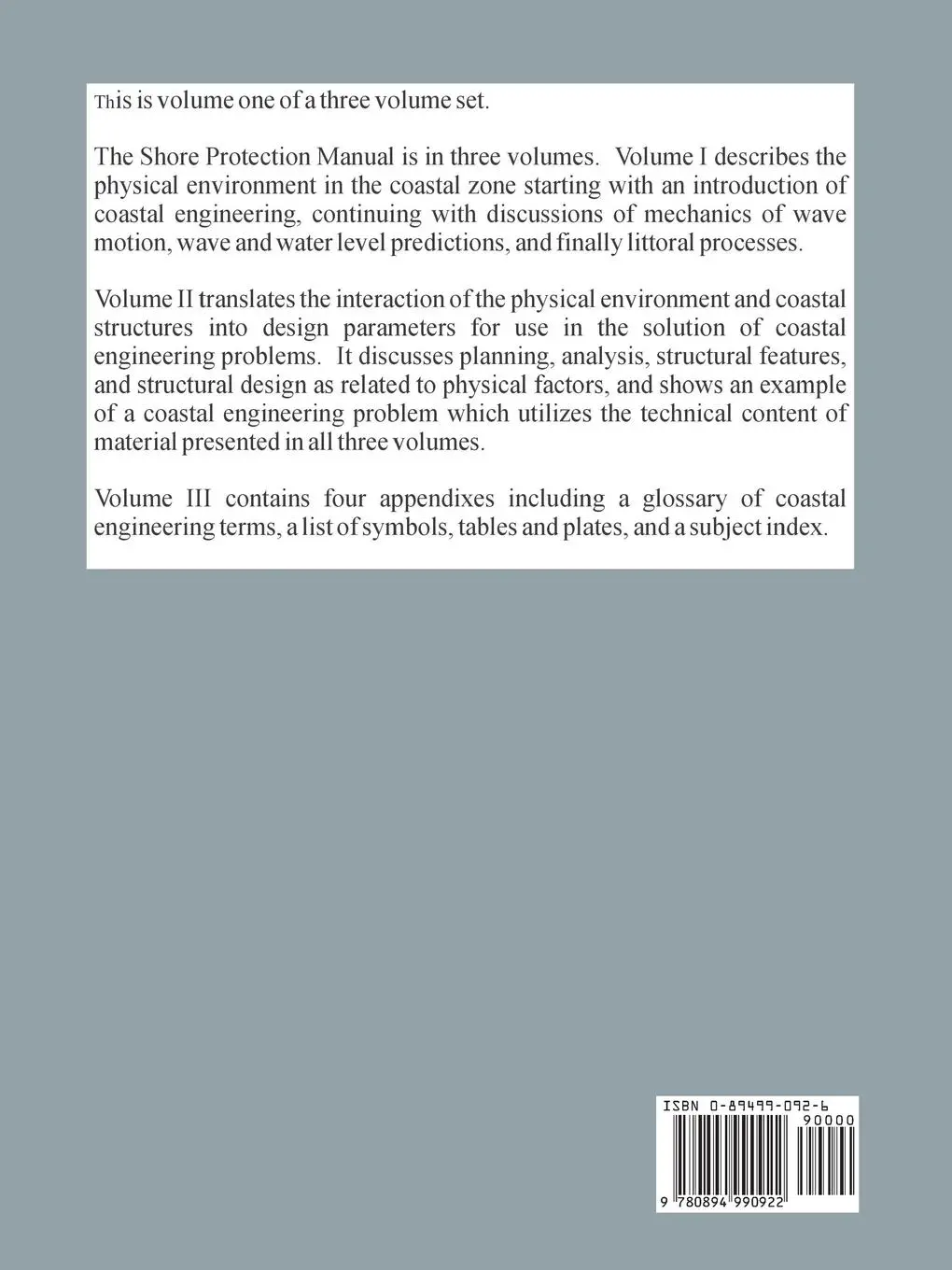 Rückseite: 9780894990922 | Shore Protection Manual (Volume One) | Research | Taschenbuch | 2002