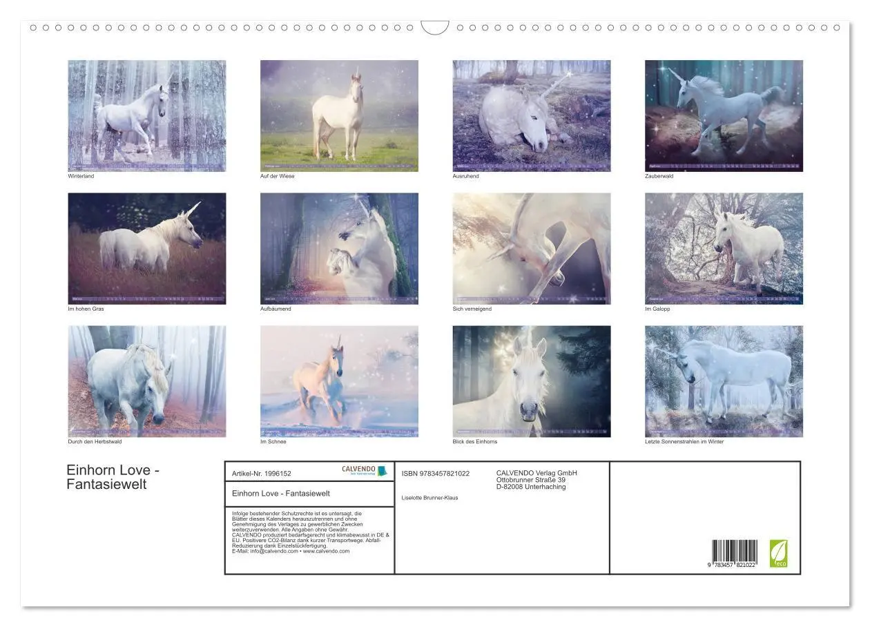 Bild: 9783457821022 | Einhorn Love - Fantasiewelt (Wandkalender 2026 DIN A2 quer),...