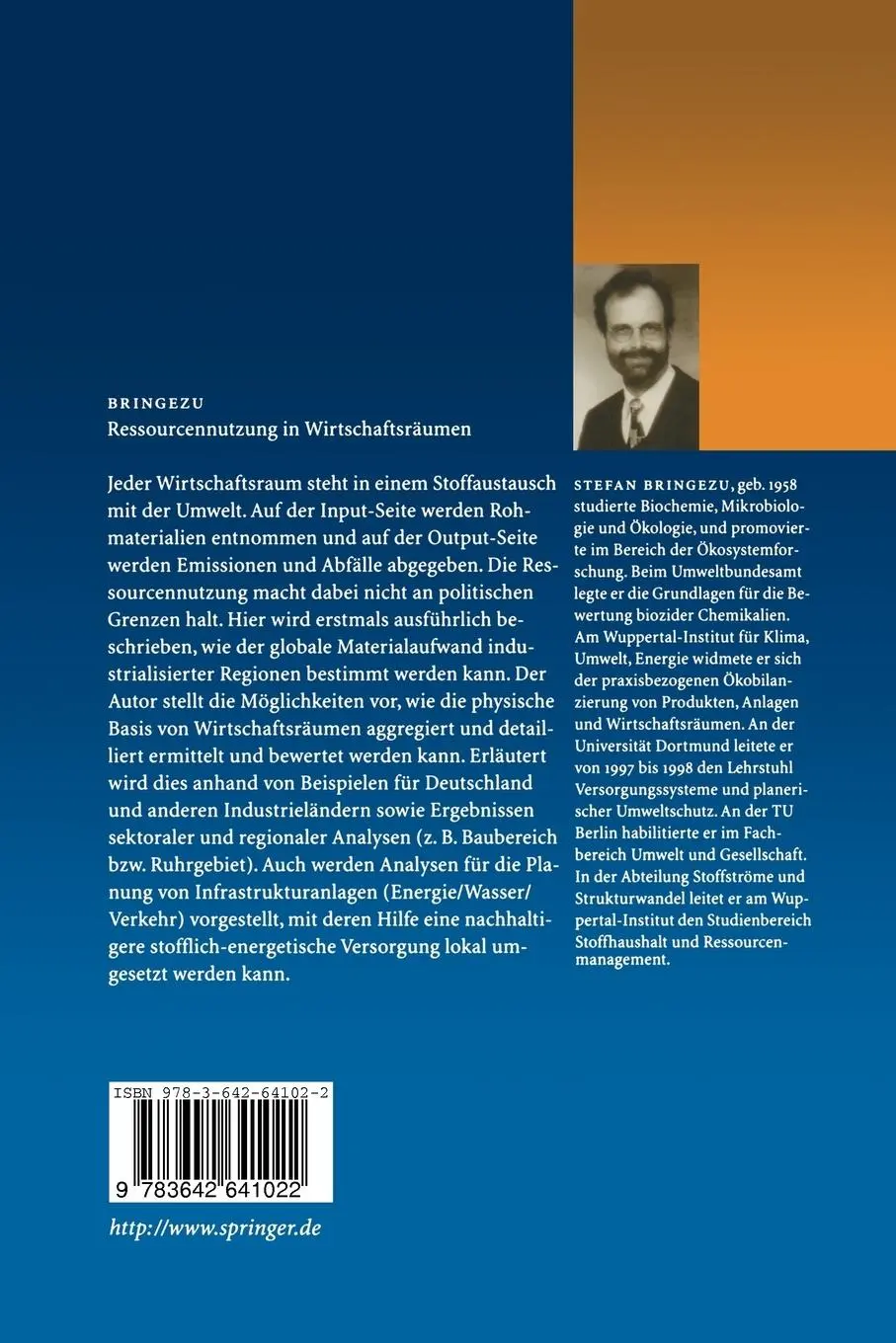Rückseite: 9783642641022 | Ressourcennutzung in Wirtschaftsräumen | Stefan Bringezu | Taschenbuch