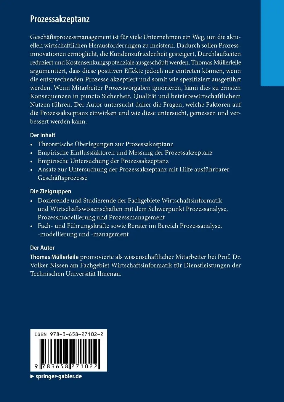 Rückseite: 9783658271022 | Prozessakzeptanz | Thomas Müllerleile | Taschenbuch | xvii | Deutsch