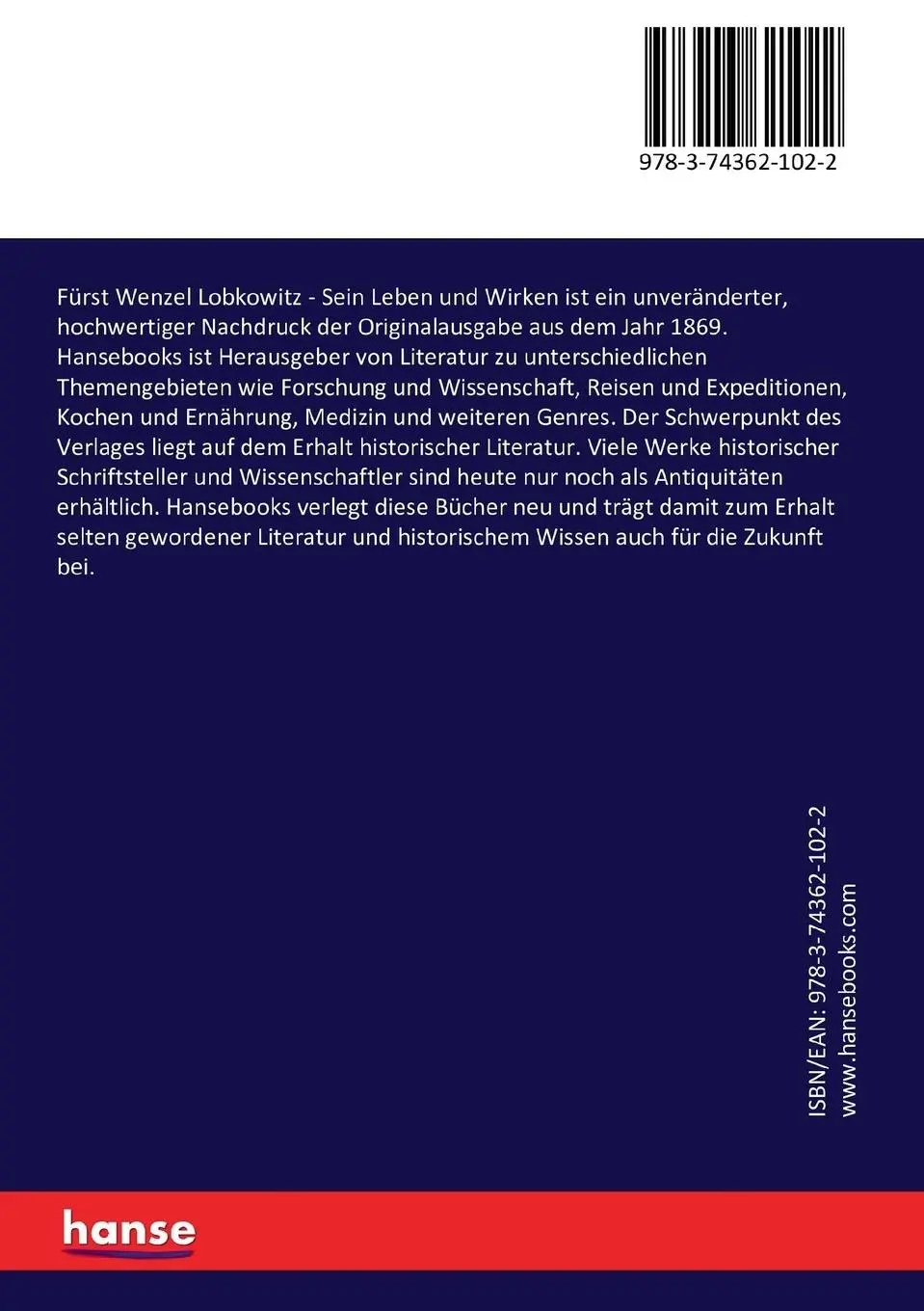 Rückseite: 9783743621022 | Fürst Wenzel Lobkowitz | Sein Leben und Wirken | Adam Wolf | Buch