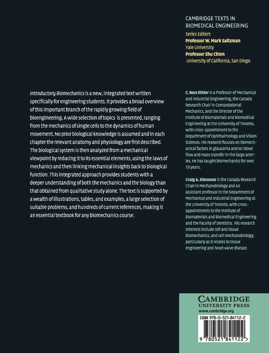 Rückseite: 9780521841122 | Introductory Biomechanics | C. Ross Ethier (u. a.) | Buch | Englisch