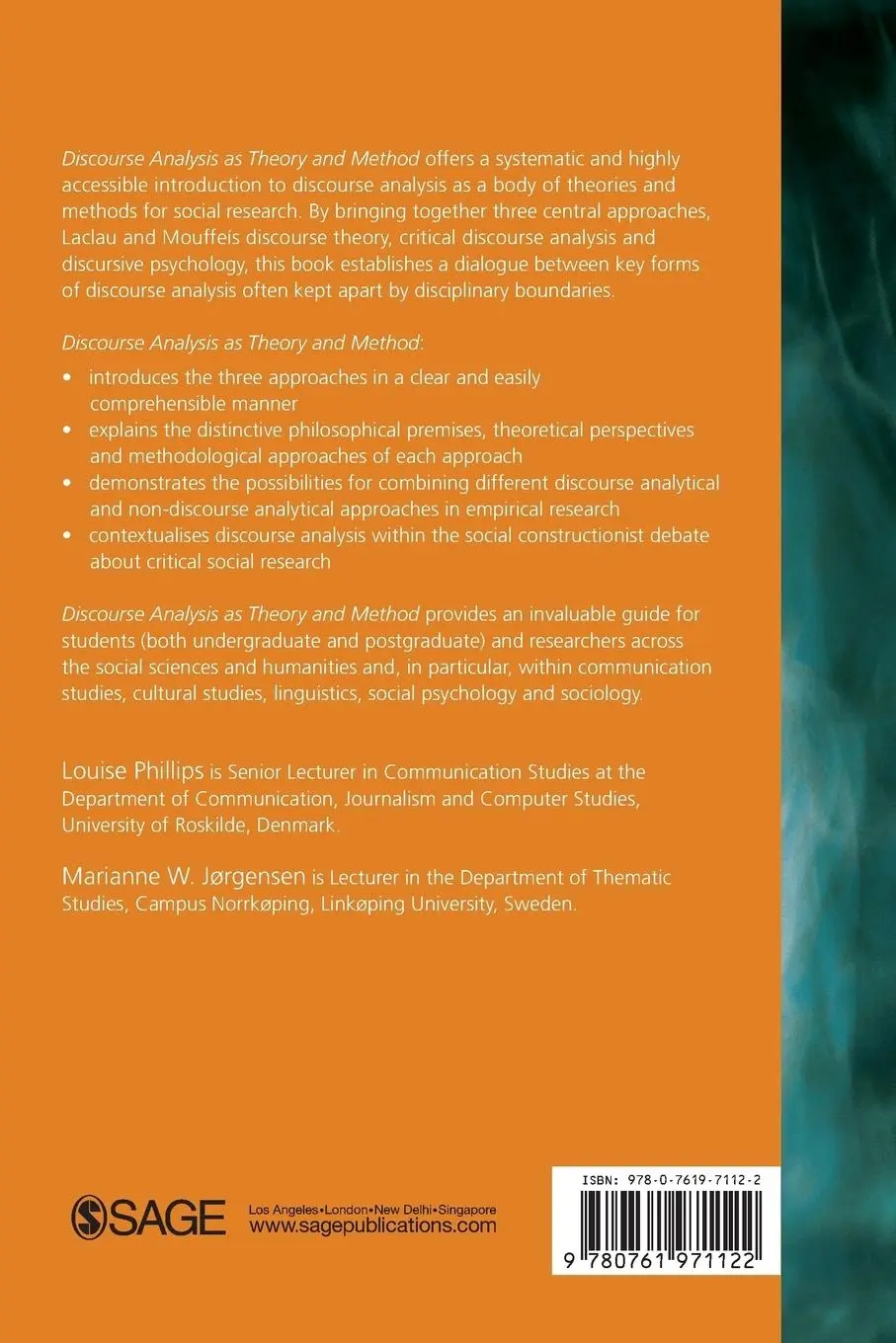 Rückseite: 9780761971122 | Discourse Analysis as Theory and Method | Marianne W Jorgensen (u. a.)