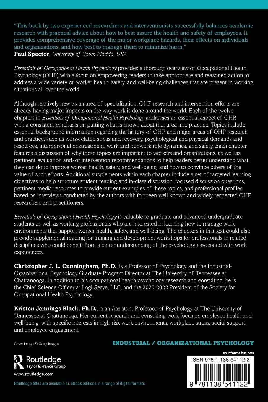 Rückseite: 9781138541122 | Essentials of Occupational Health Psychology | Cunningham (u. a.)