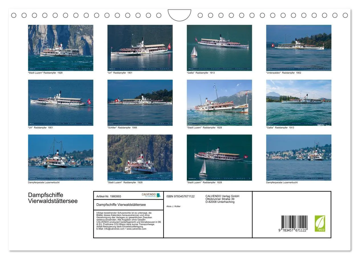 Bild: 9783457671122 | Dampfschiffe Vierwaldstättersee (Wandkalender 2026 DIN A4 quer),...