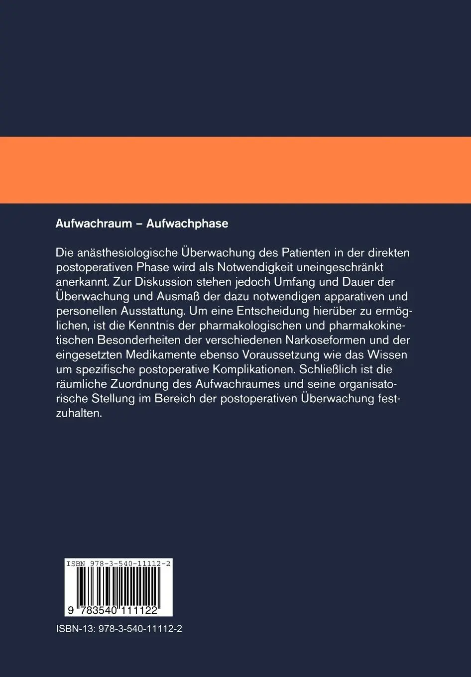 Rückseite: 9783540111122 | Aufwachraum - Aufwachphase | Eine anästhesiologische Aufgabe | Buch