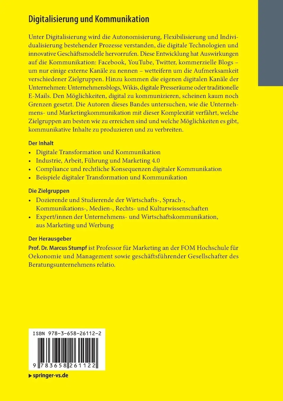 Rückseite: 9783658261122 | Digitalisierung und Kommunikation | Marcus Stumpf | Taschenbuch | viii