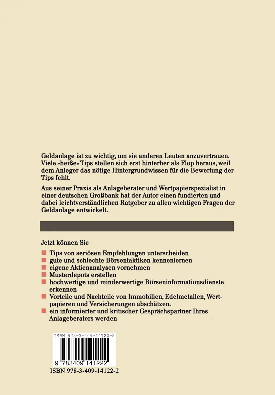 Rückseite: 9783409141222 | Geldanlage professionell | Hartmut Sieper | Taschenbuch | 343 S.