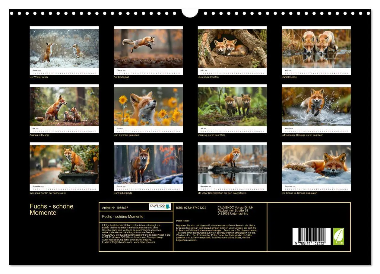 Bild: 9783457421222 | Fuchs - schöne Momente (Wandkalender 2026 DIN A3 quer), CALVENDO...
