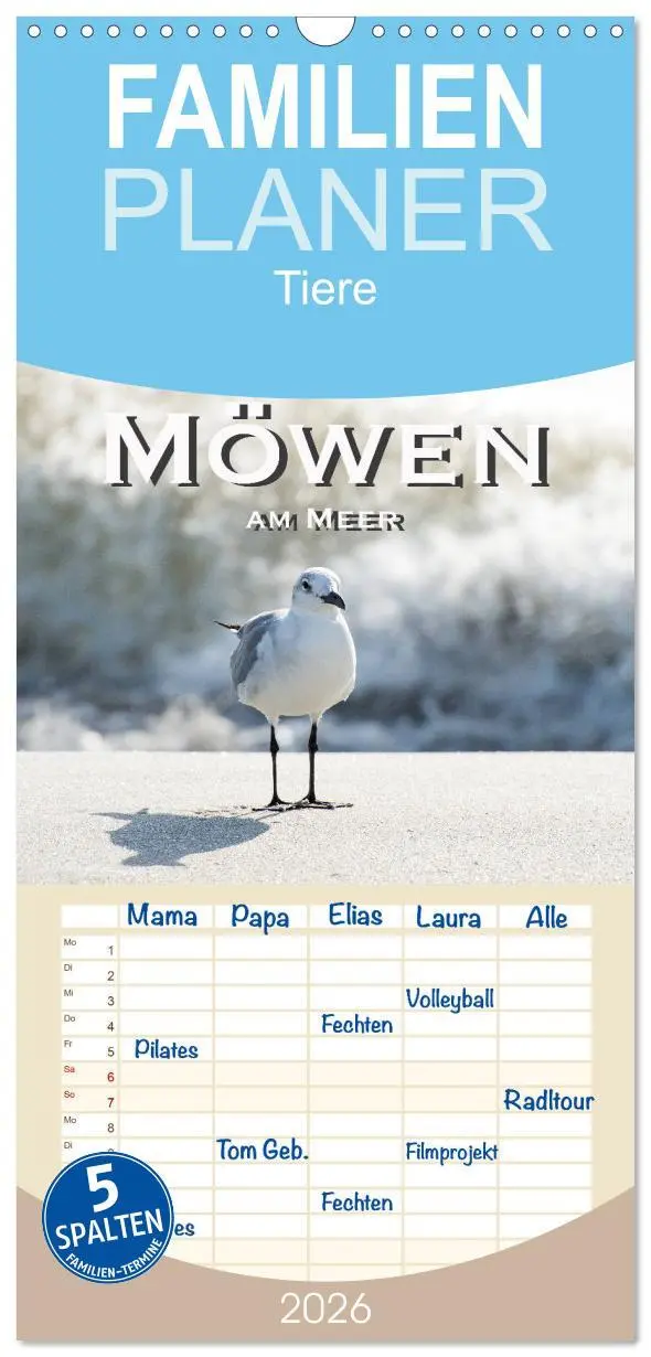 Cover: 9783516511222 | Familienplaner 2026 - Möwen am Meer mit 5 Spalten (Wandkalender, 21...