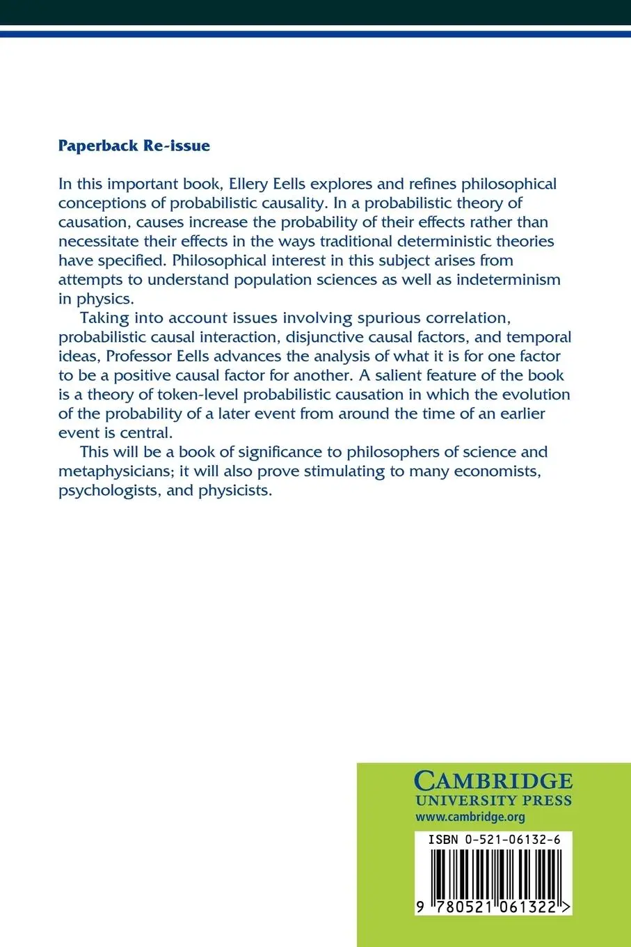 Rückseite: 9780521061322 | Probabilistic Causality | Ellery Eells (u. a.) | Taschenbuch | 2008