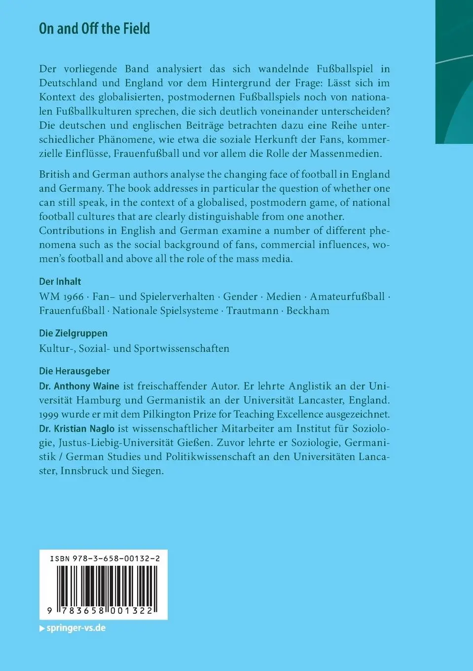Rückseite: 9783658001322 | On and Off the Field | Kristian Naglo (u. a.) | Taschenbuch | viii