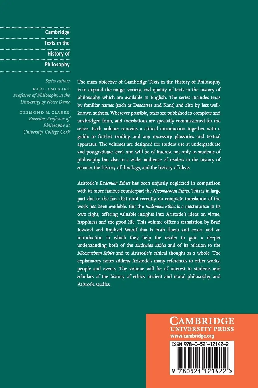 Rückseite: 9780521121422 | Aristotle | Eudemian Ethics | Taschenbuch | Englisch | 2012