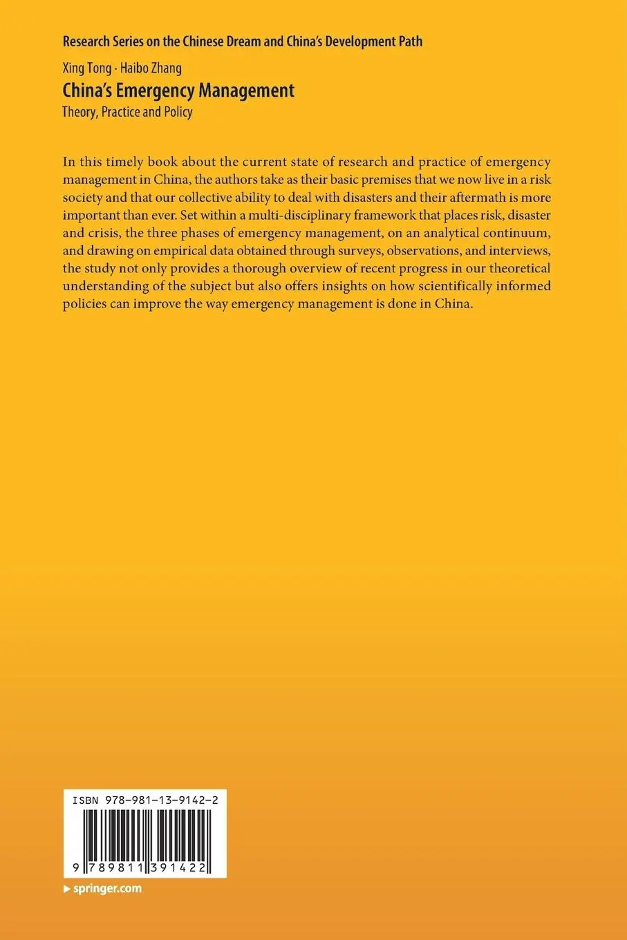 Rückseite: 9789811391422 | China's Emergency Management | Theory, Practice and Policy | Buch