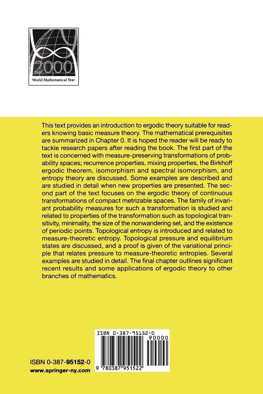 Rückseite: 9780387951522 | An Introduction to Ergodic Theory | Peter Walters | Taschenbuch | ix Rückseite: 9780387951522 | An Introduction to Ergodic Theory | Peter Walters | Taschenbuch | ix