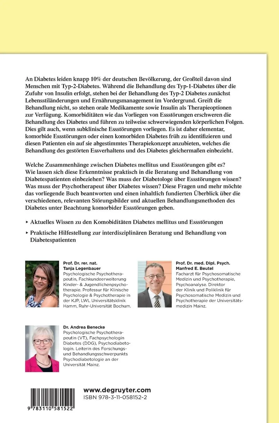Rückseite: 9783110581522 | Diabetes Mellitus und Essstörungen | Tanja Legenbauer (u. a.) | Buch