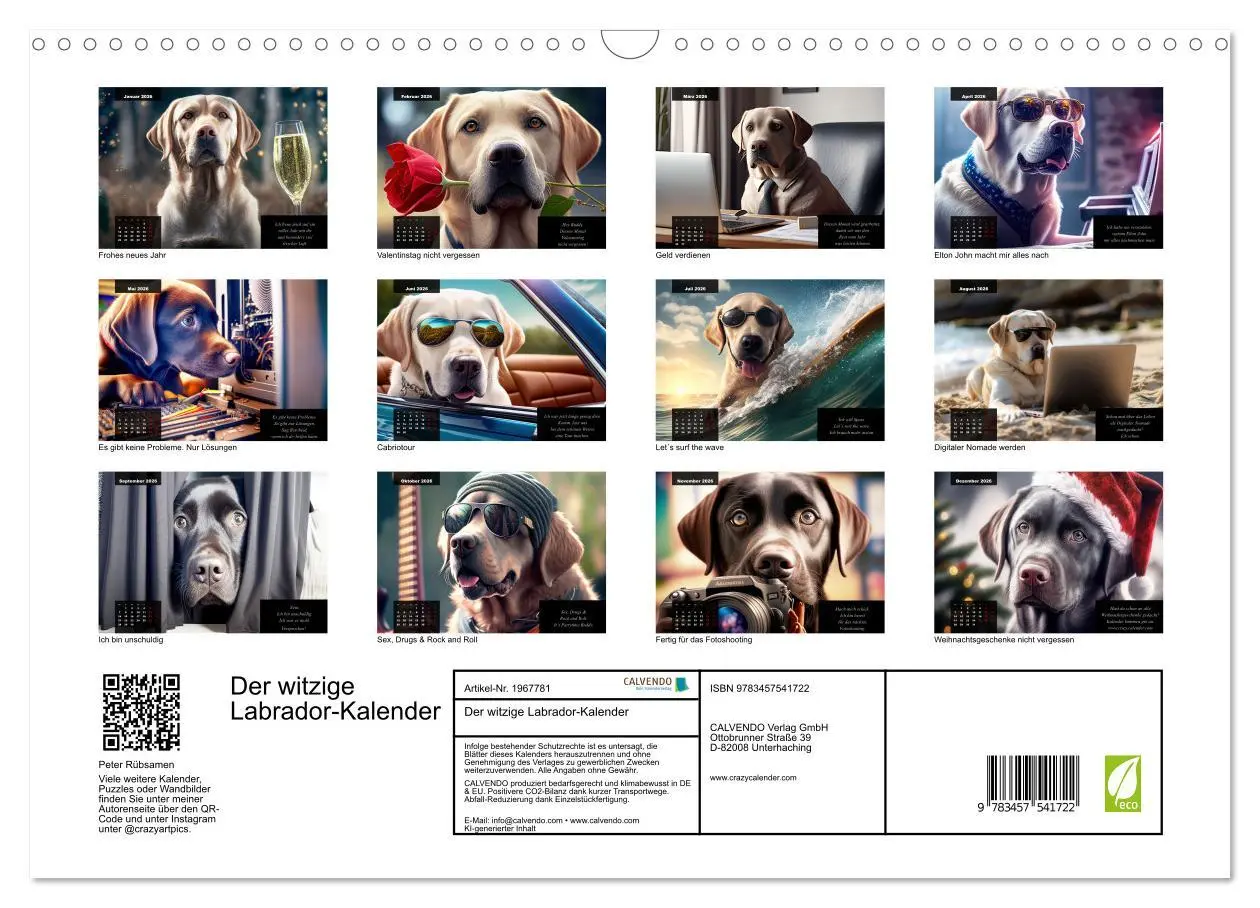 Bild: 9783457541722 | Der witzige Labrador-Kalender (Wandkalender 2026 DIN A3 quer),...