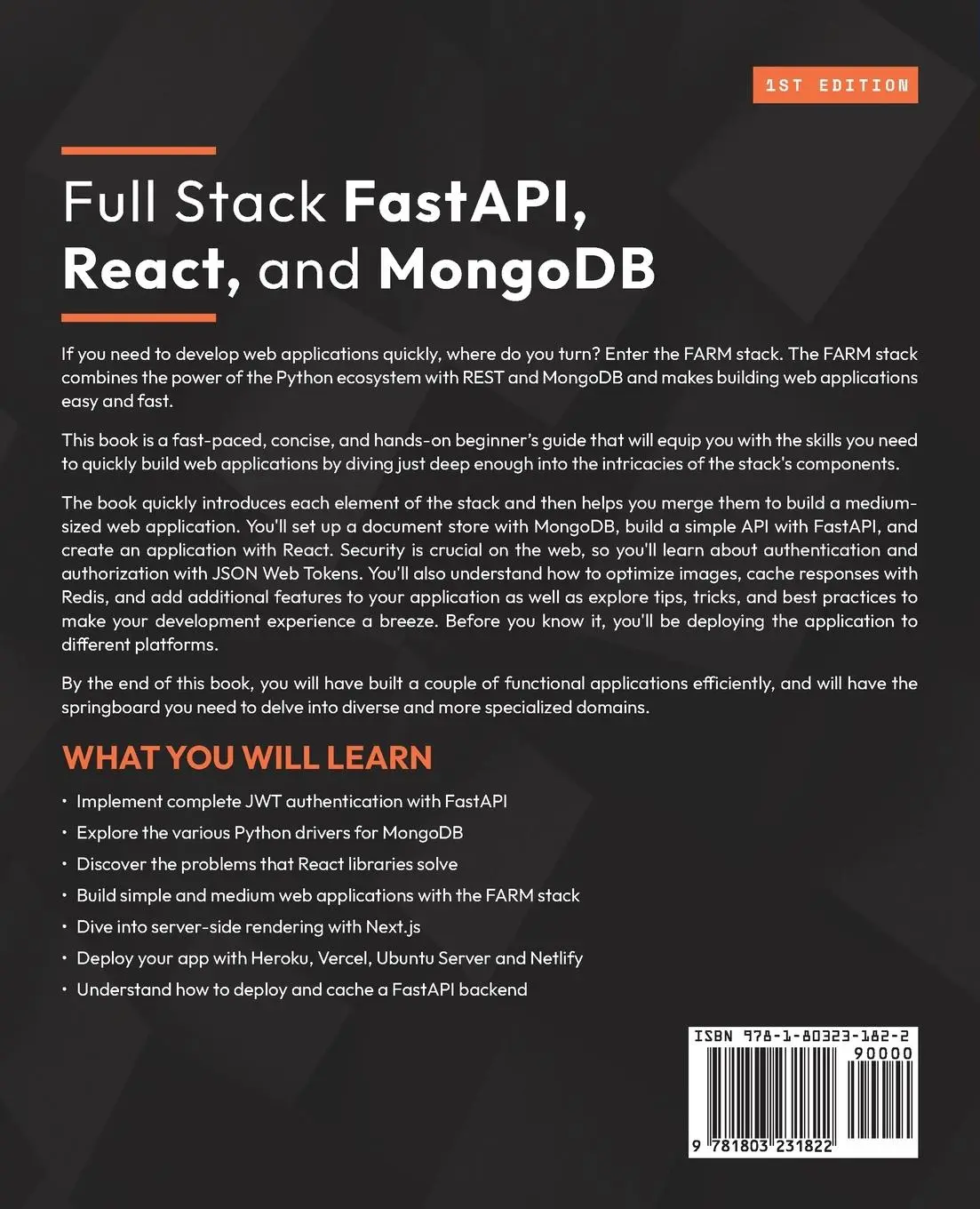 Rückseite: 9781803231822 | Full Stack FastAPI, React, and MongoDB | Marko Aleksendric | Buch