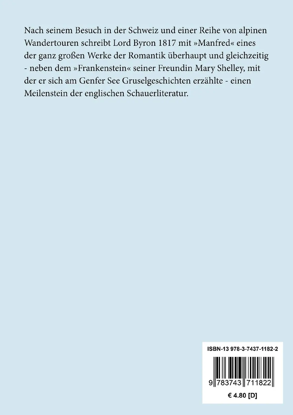 Rückseite: 9783743711822 | Manfred | Ein dramatisches Gedicht | George Gordon Lord Byron | Buch