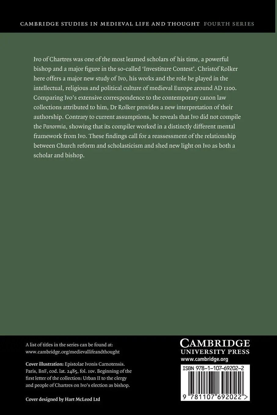 Rückseite: 9781107692022 | Canon Law and the Letters of Ivo of Chartres | Christof Rolker | Buch