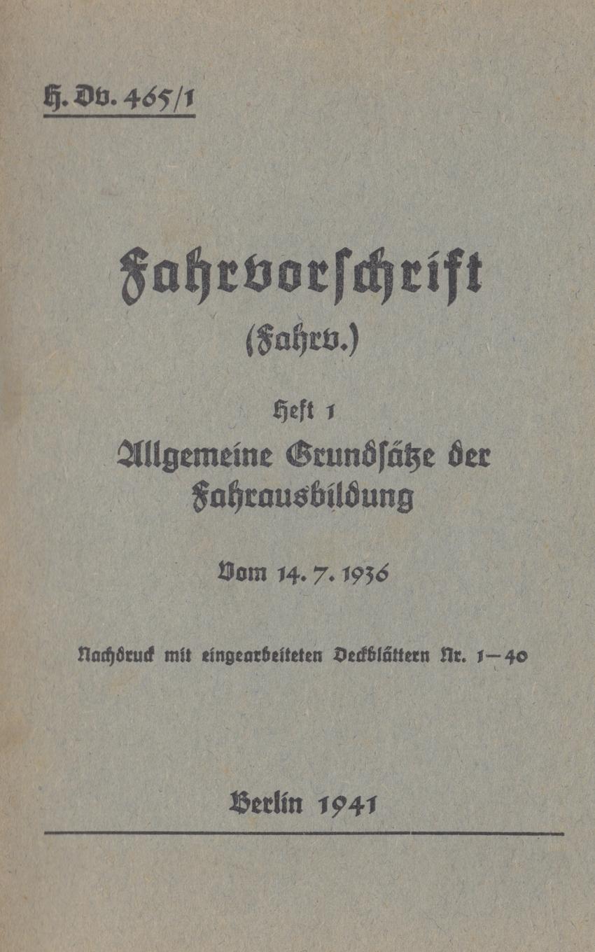 Cover: 9783734782022 | H.Dv. 465/1 Fahrvorschrift - Heft 1 Allgemeine Grundsätze der...
