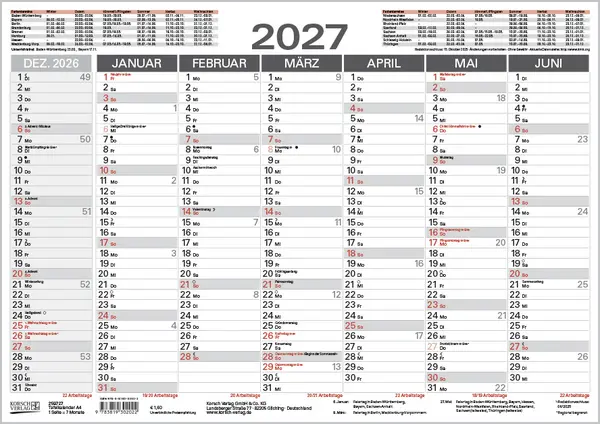 Bild: 9783819302022 | Tafelkalender A4 2027 | Korsch Verlag | Kalender | 1 S. | Deutsch