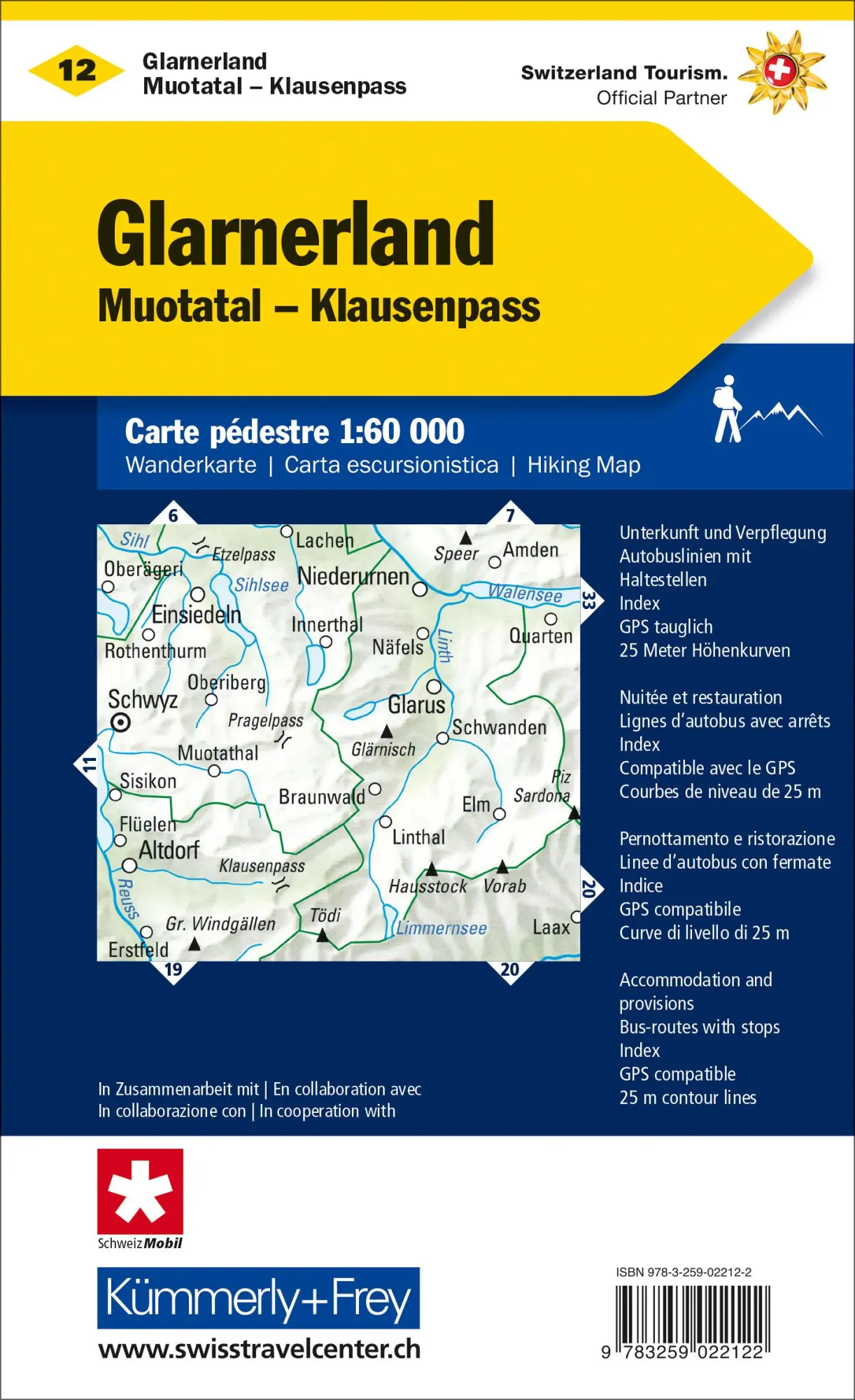 Rückseite: 9783259022122 | KuF Schweiz Wanderkarte 12 Glarnerland - Walensee 1 : 60 000 | Deutsch