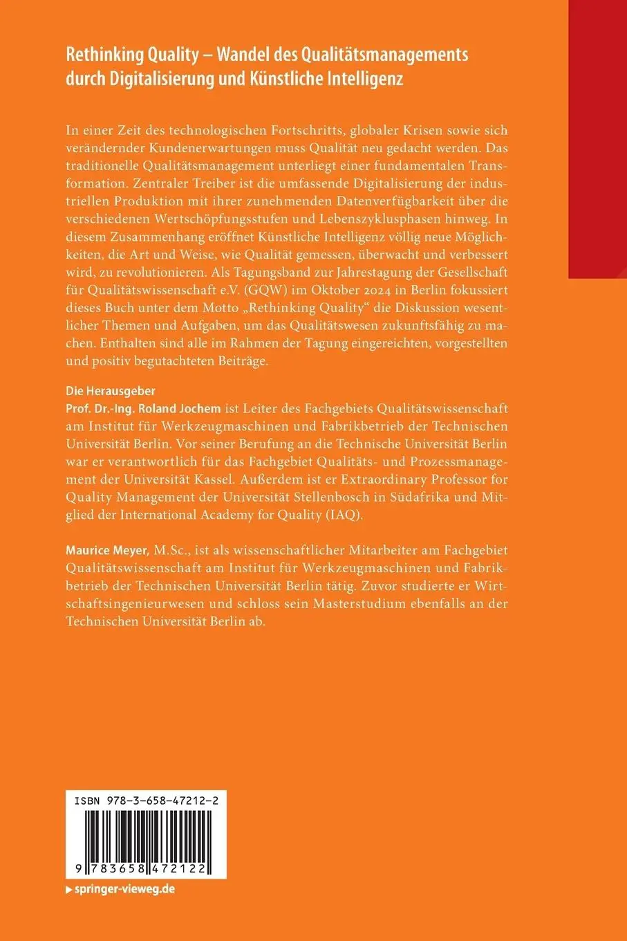 Rückseite: 9783658472122 | Rethinking Quality - Wandel des Qualitätsmanagements durch...