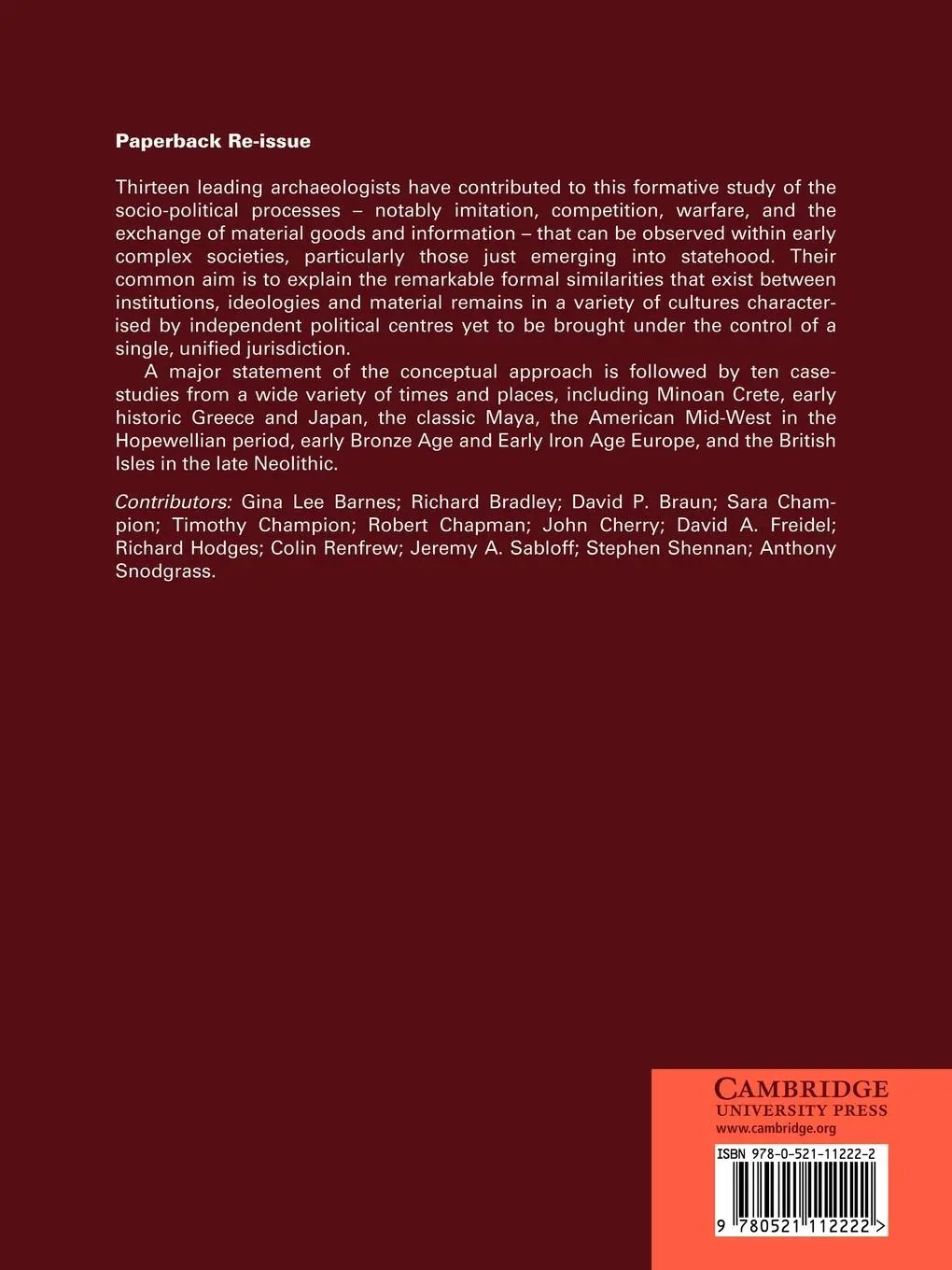 Rückseite: 9780521112222 | Peer Polity Interaction and Socio-Political Change | Renfrew (u. a.)