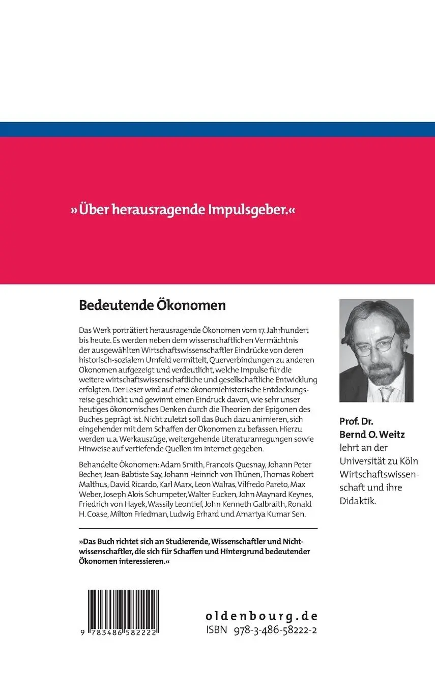 Rückseite: 9783486582222 | Bedeutende Ökonomen | Bernd Otto Weitz | Buch | VIII | Deutsch | 2008