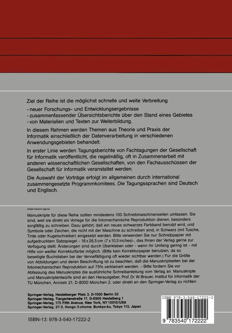 Rückseite: 9783540172222 | Organisation und Betrieb der verteilten Datenverarbeitung | Peischl