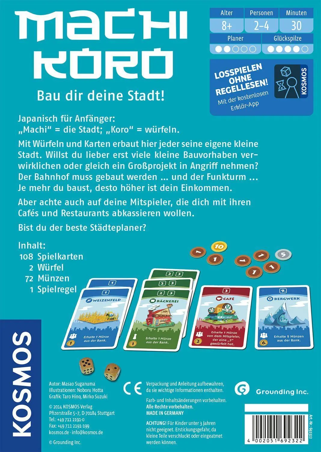 Bild: 4002051692322 | Machi Koro | Für 2 - 4 Spieler | Masao Suganuma | Spiel | Brettspiel