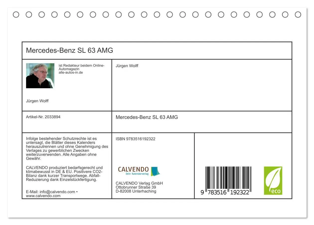 Bild: 9783516192322 | Mercedes-Benz SL 63 AMG (Tischkalender 2026 DIN A5 quer), CALVENDO...