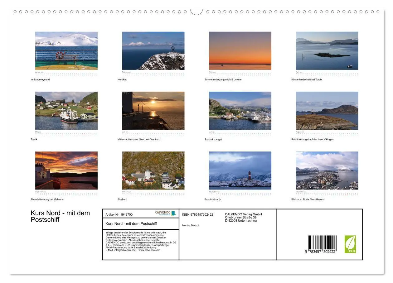 Bild: 9783457302422 | Kurs Nord - mit dem Postschiff (hochwertiger Premium Wandkalender...
