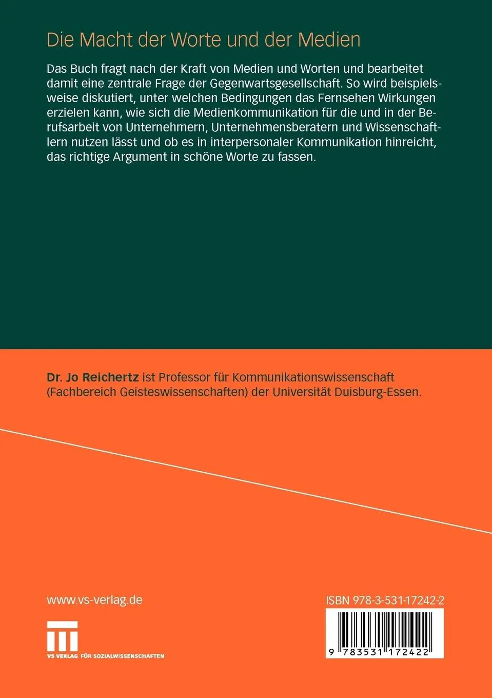 Rückseite: 9783531172422 | Die Macht der Worte und der Medien | Jo Reichertz | Taschenbuch | 2010