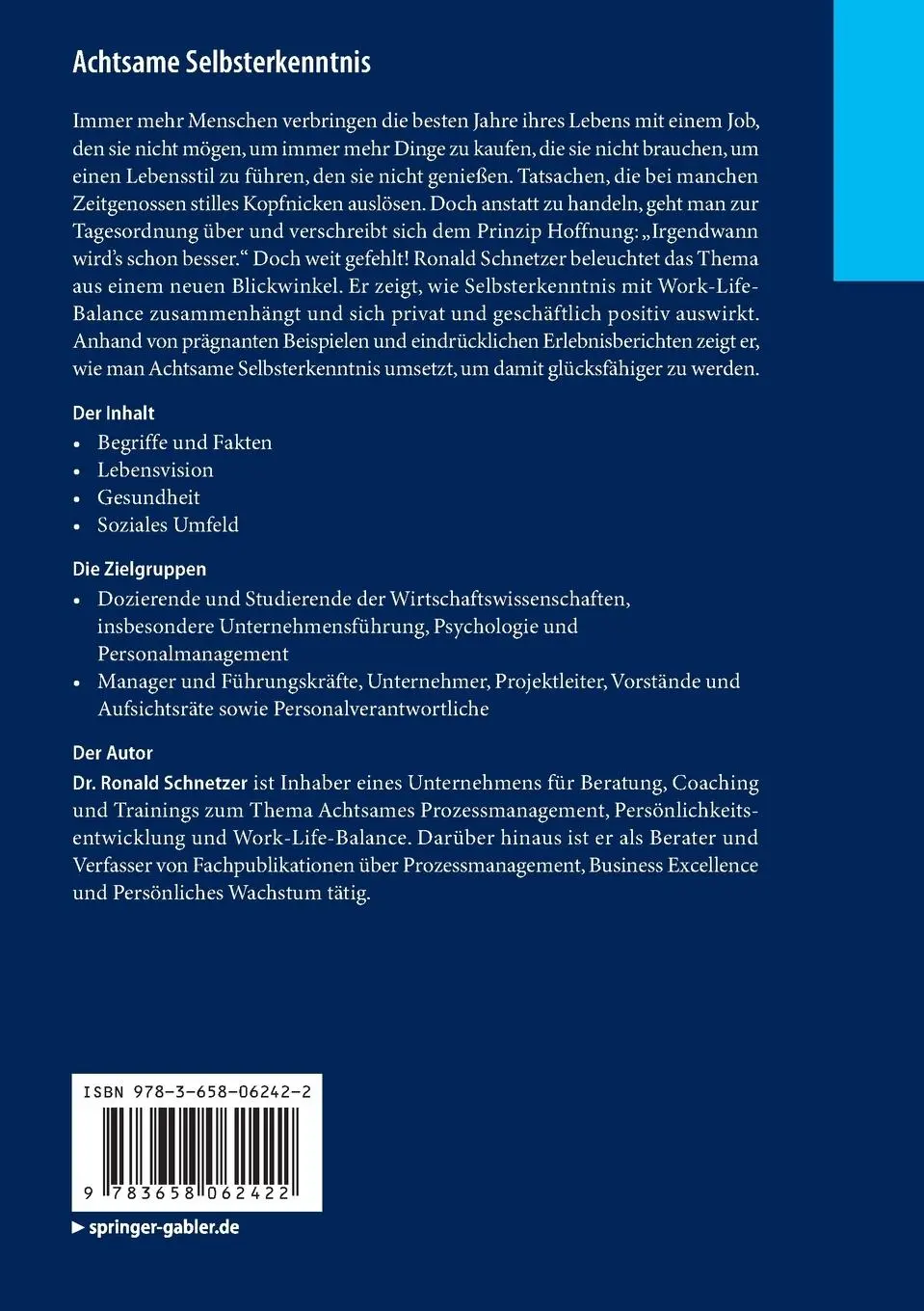 Rückseite: 9783658062422 | Achtsame Selbsterkenntnis | Work-Life-Balance kompakt und verständlich