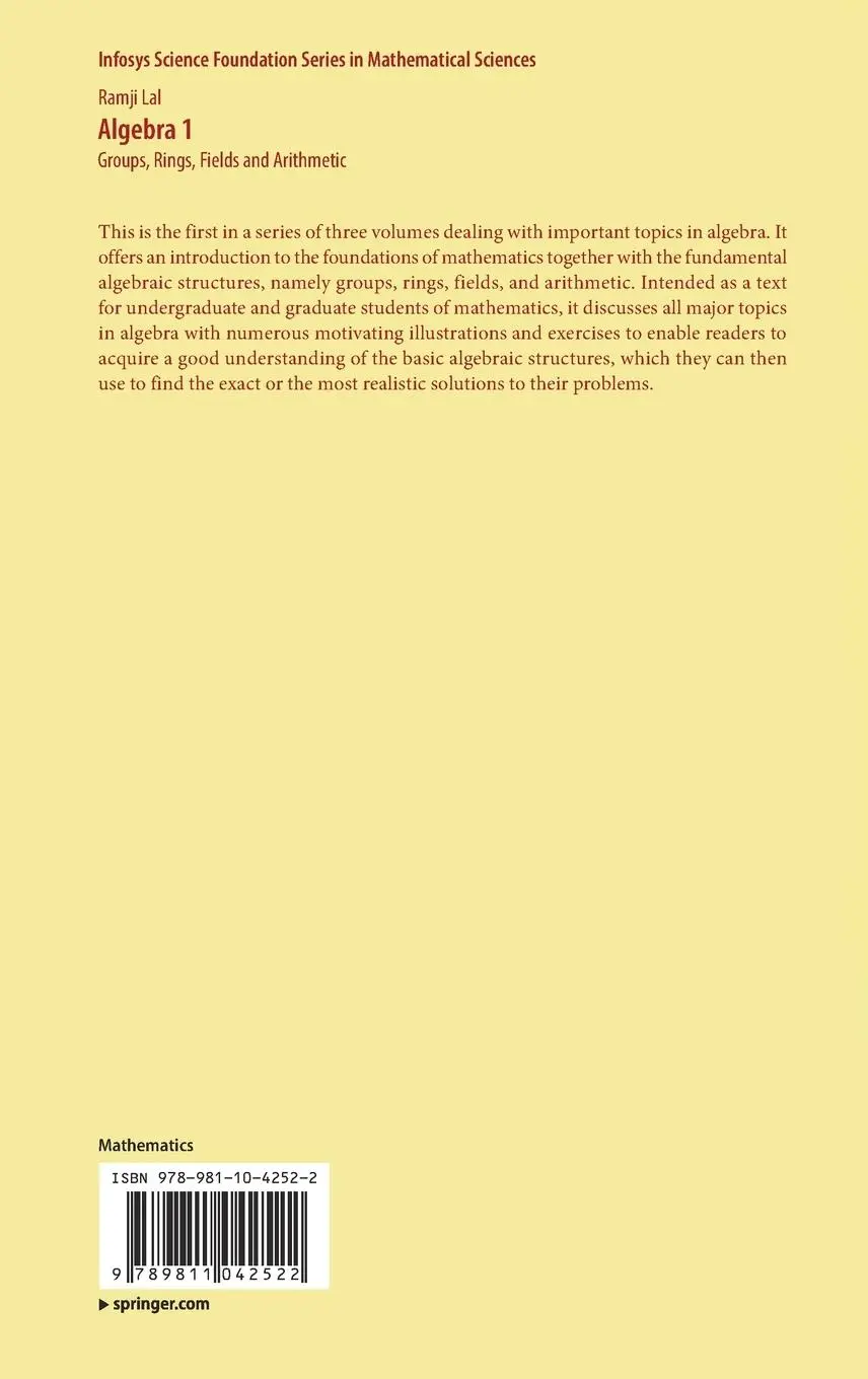 Rückseite: 9789811042522 | Algebra 1 | Groups, Rings, Fields and Arithmetic | Ramji Lal | Buch