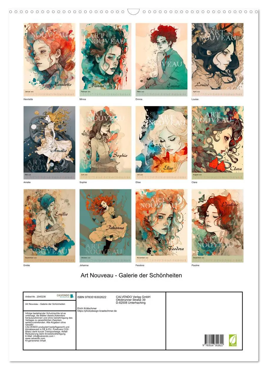 Bild: 9783516302622 | Art Nouveau - Galerie der Schönheiten (Wandkalender 2026 DIN A2...