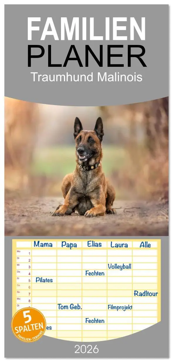 Cover: 9783516612622 | Familienplaner 2026 - Traumhund Malinois mit 5 Spalten...