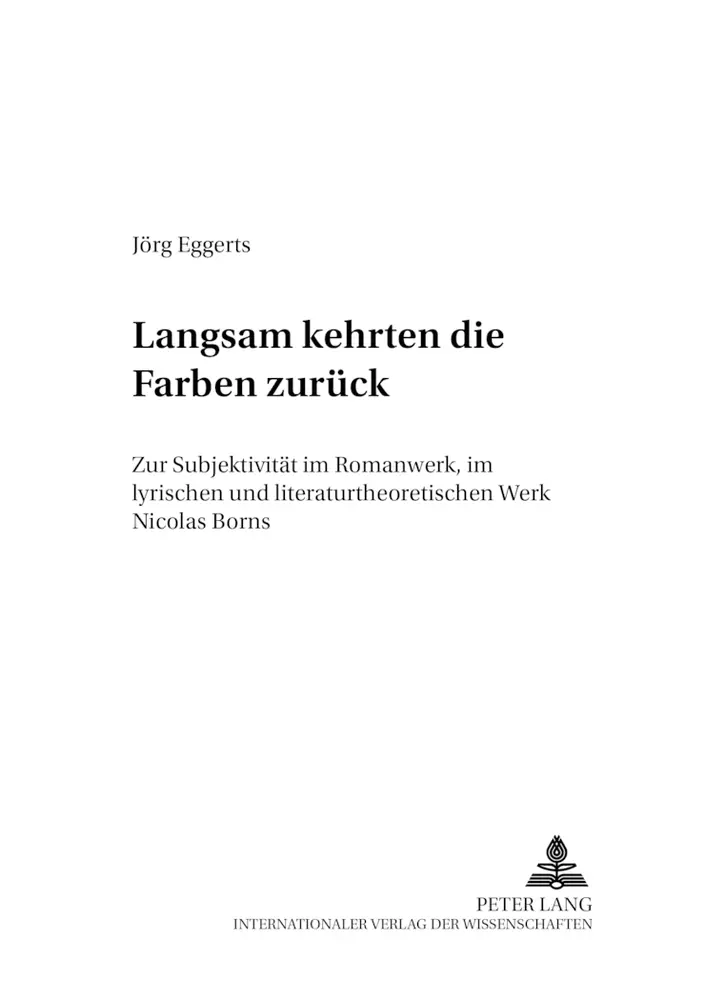 Cover: 9783631382622 | Langsam kehrten die Farben zurück | Jörg Eggerts | Taschenbuch