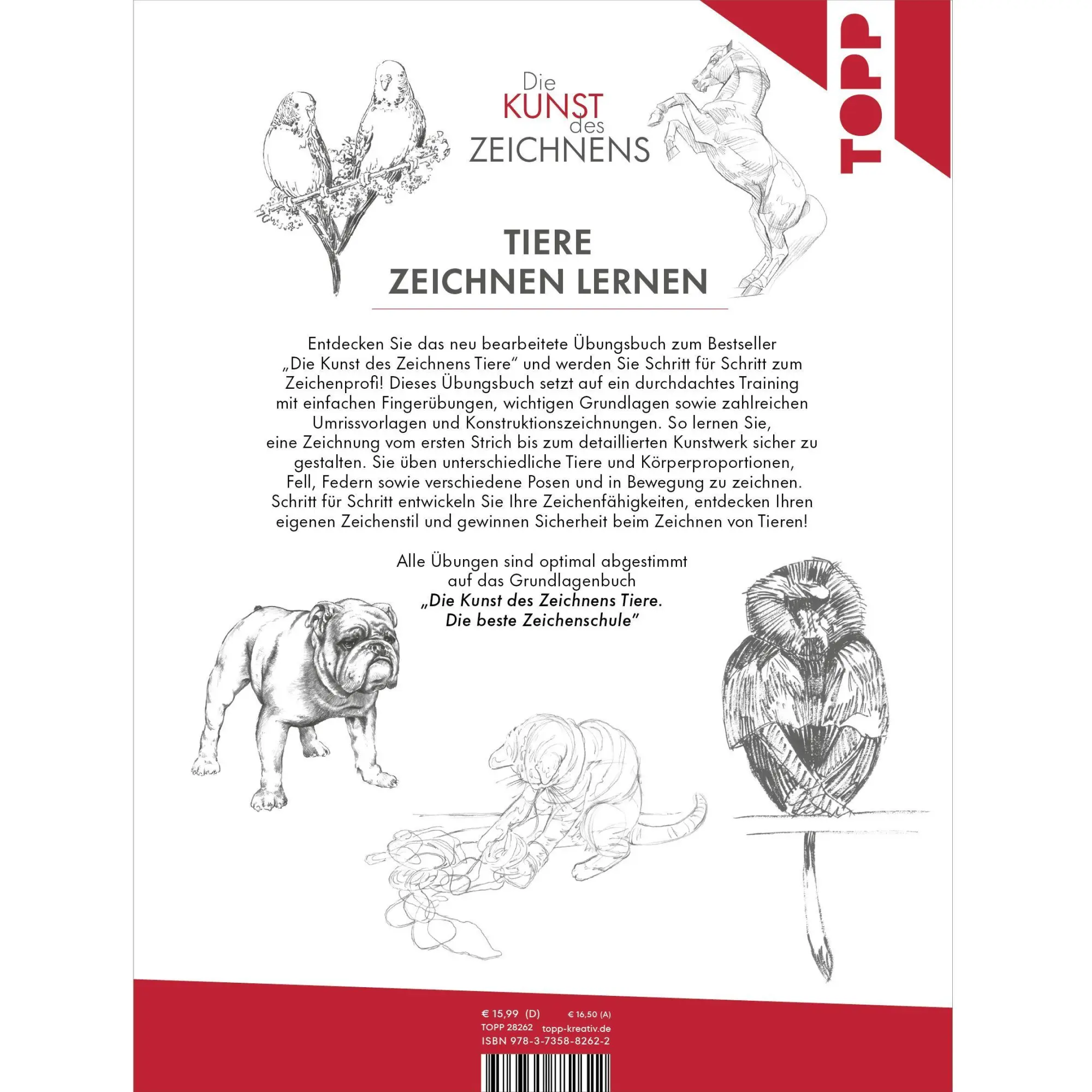 Bild: 9783735882622 | Die Kunst des Zeichnens Übungsbuch - Tiere. Mit neuem Trainingskonzept