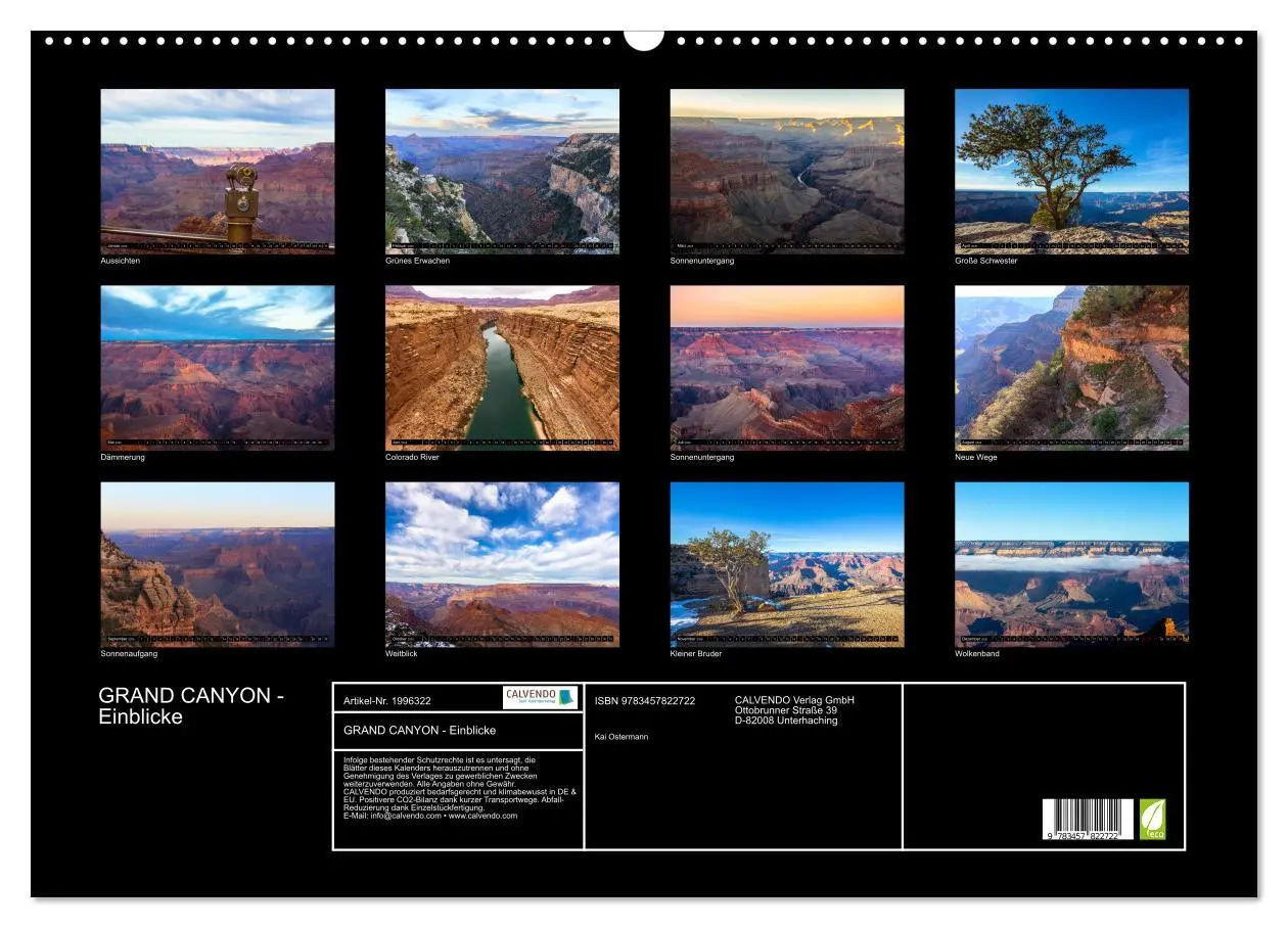 Bild: 9783457822722 | GRAND CANYON - Einblicke (Wandkalender 2026 DIN A2 quer), CALVENDO...