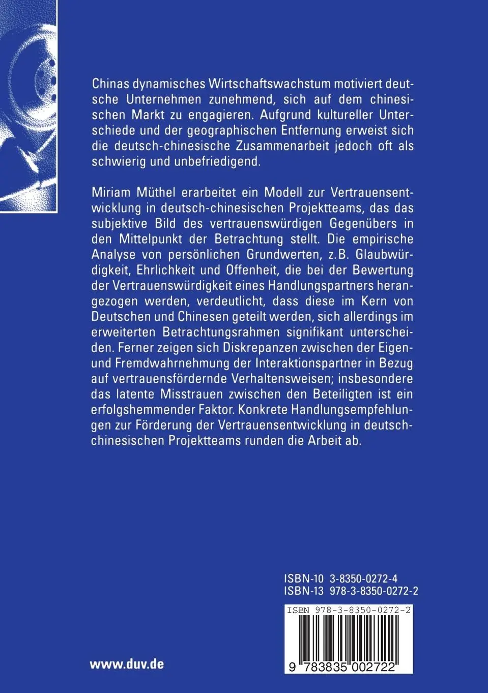 Rückseite: 9783835002722 | Erfolgreiche Teamarbeit in deutsch-chinesischen Projekten | Müthel