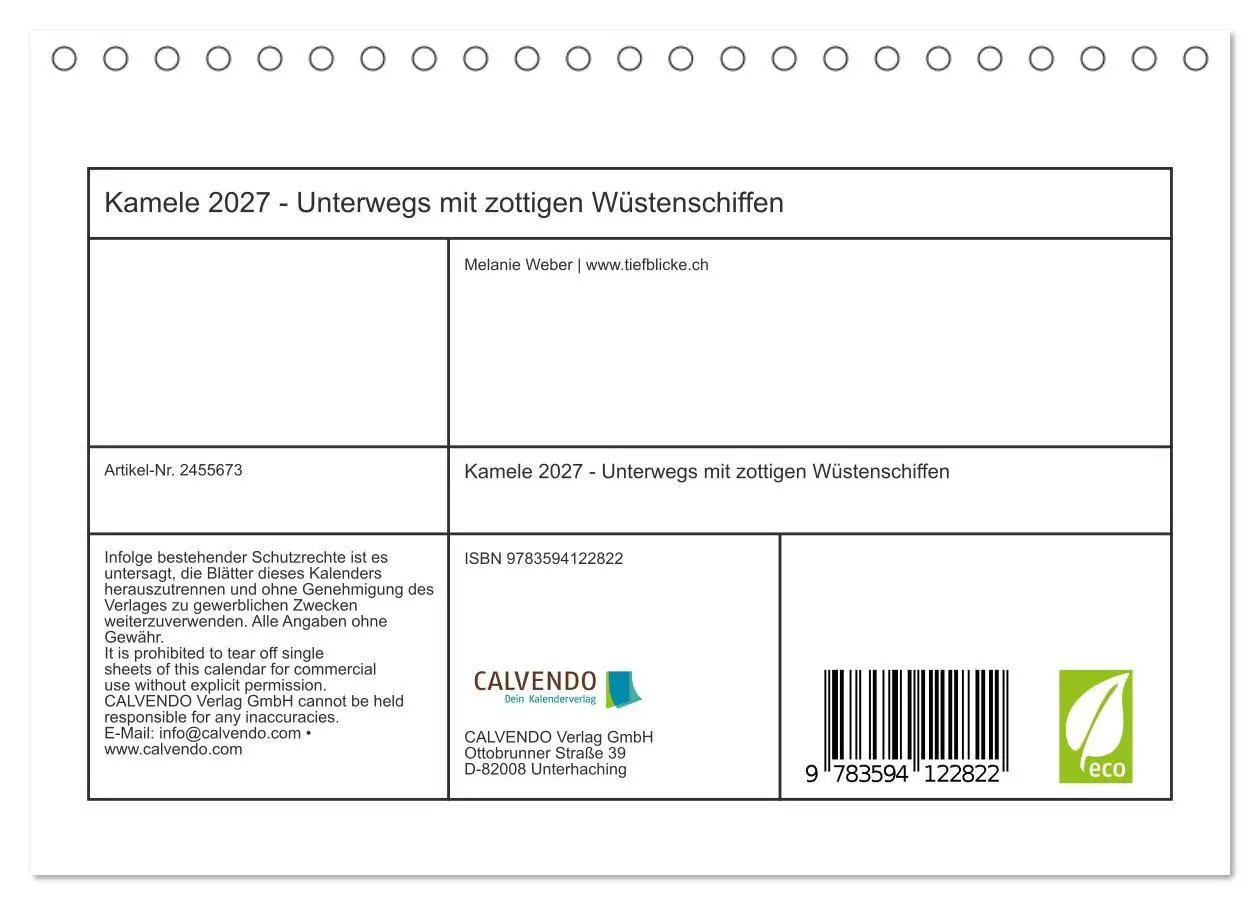Bild: 9783594122822 | Kamele 2027 - Unterwegs mit zottigen Wüstenschiffen (Tischkalender...