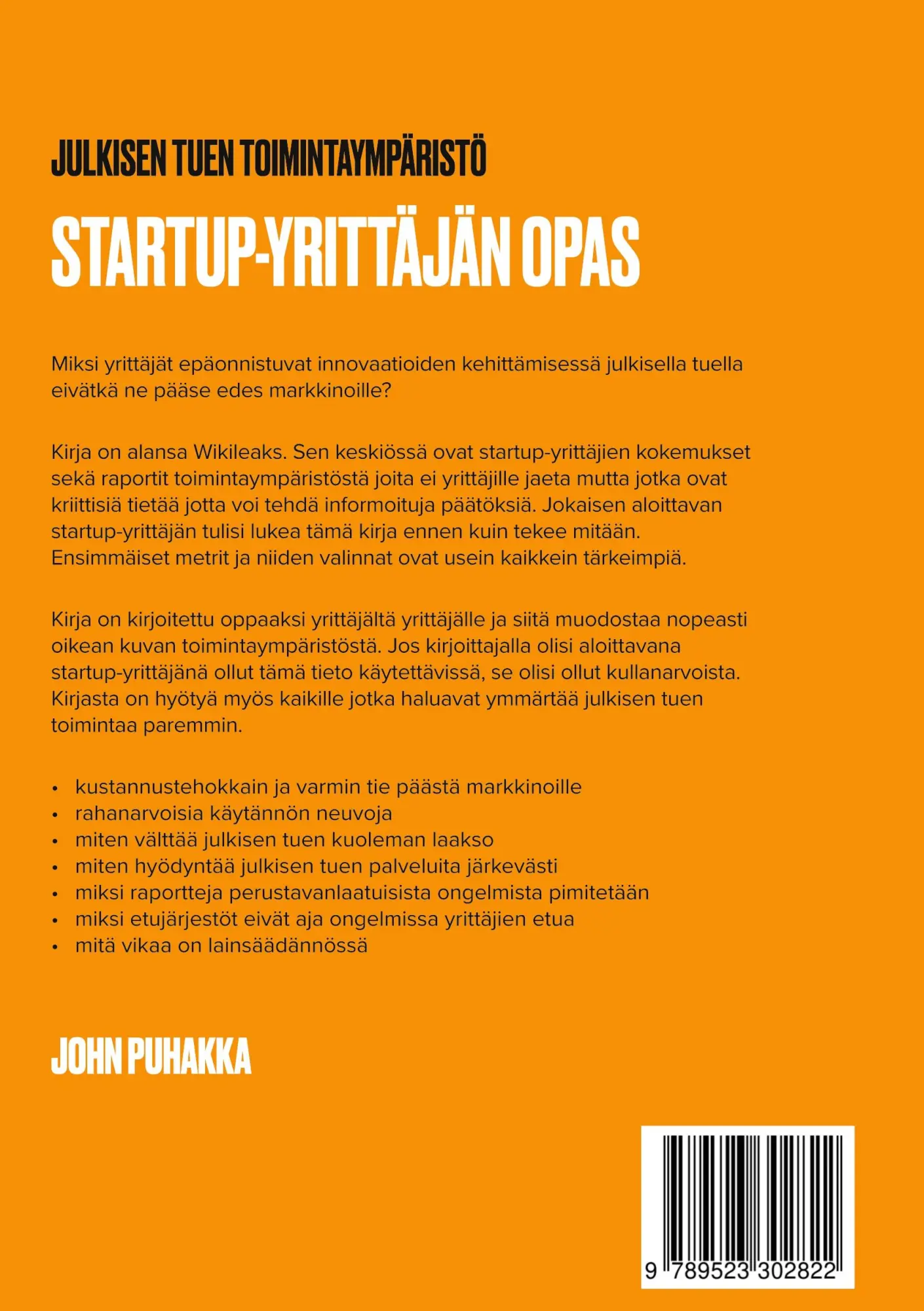 Rückseite: 9789523302822 | Startup-yrittäjän opas | Julkisen tuen toimintaympäristö | Puhakka