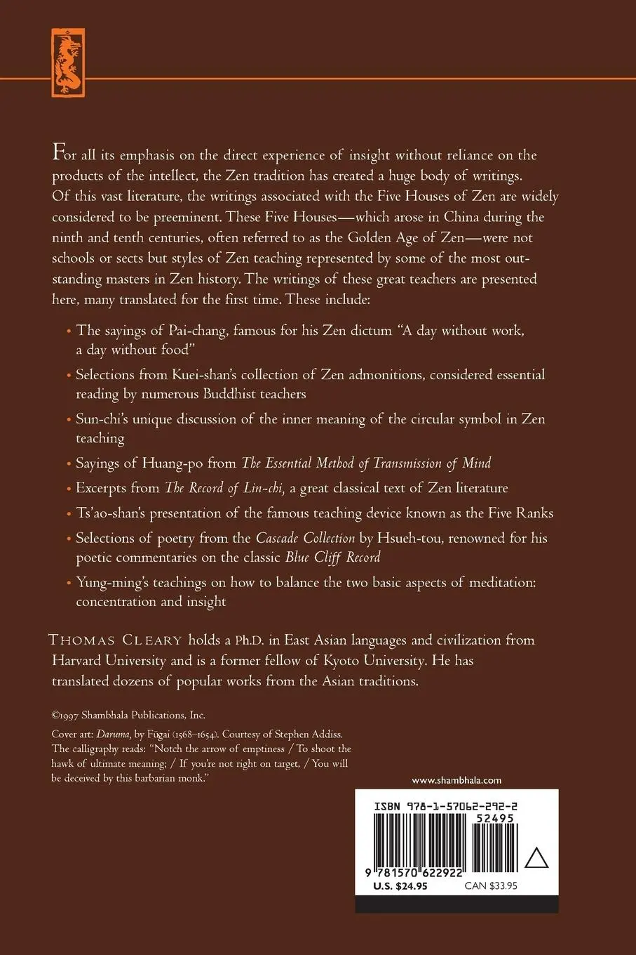 Rückseite: 9781570622922 | The Five Houses of Zen | Taschenbuch | Englisch | 1997 | Shambhala