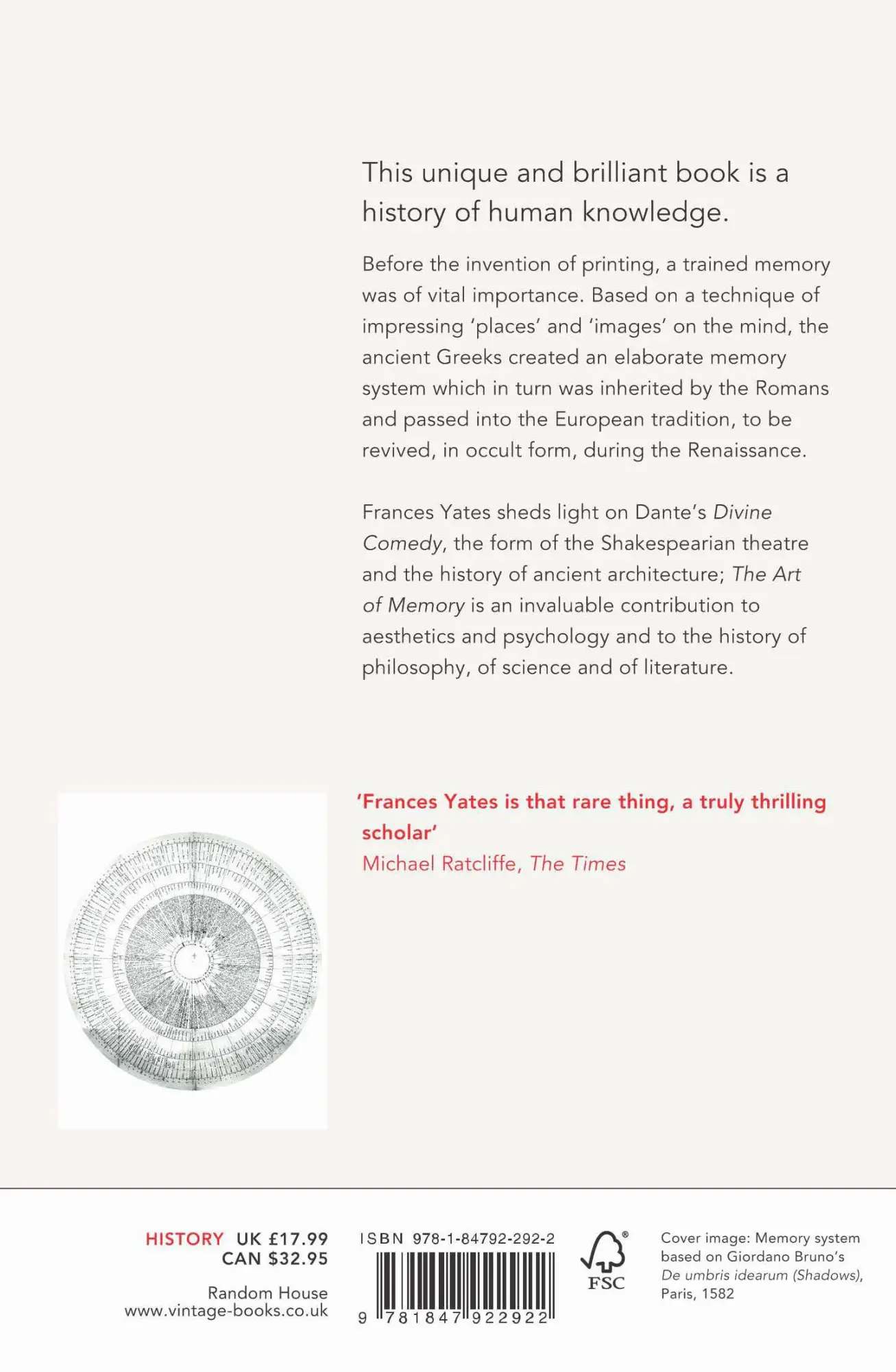 Rückseite: 9781847922922 | The Art of Memory | Frances A Yates | Taschenbuch | Englisch | 2014