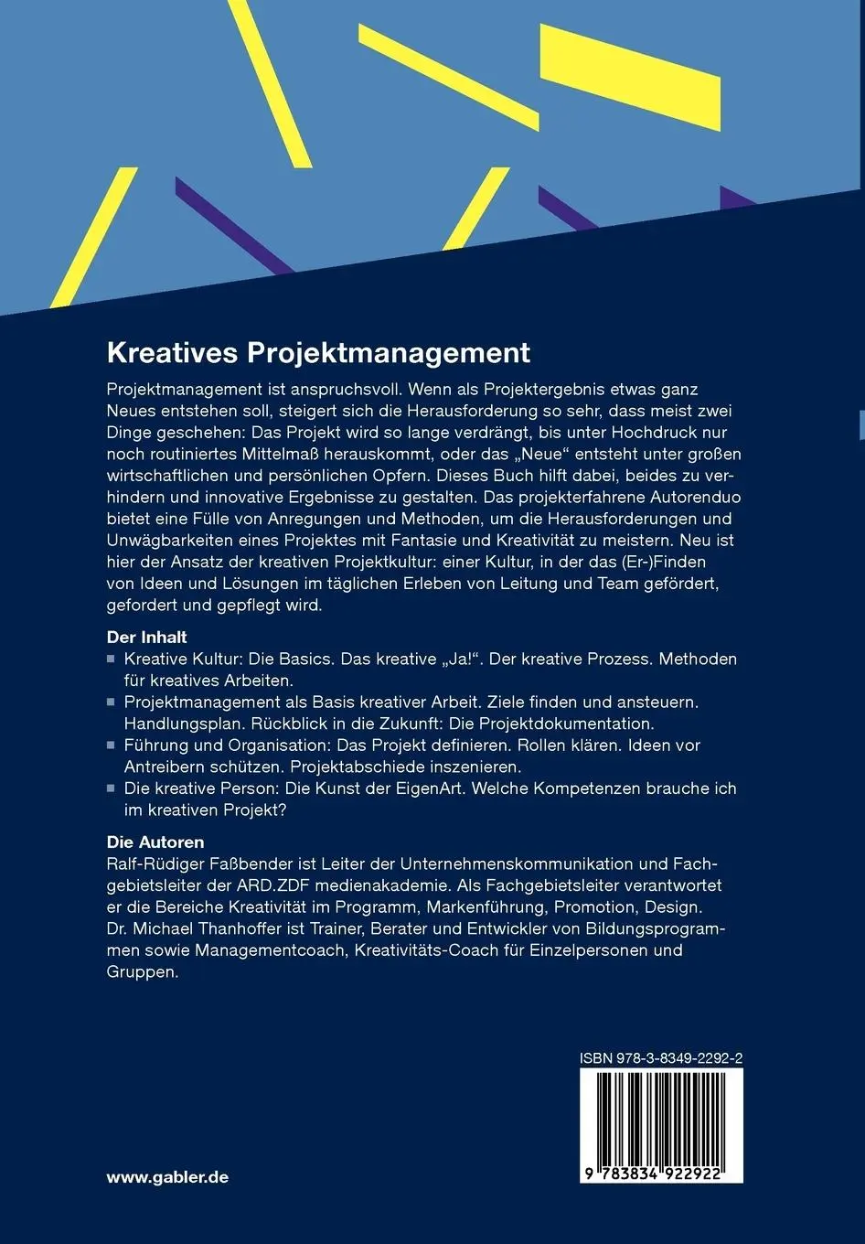 Rückseite: 9783834922922 | Kreatives Projektmanagement | Michael Thanhoffer (u. a.) | Taschenbuch