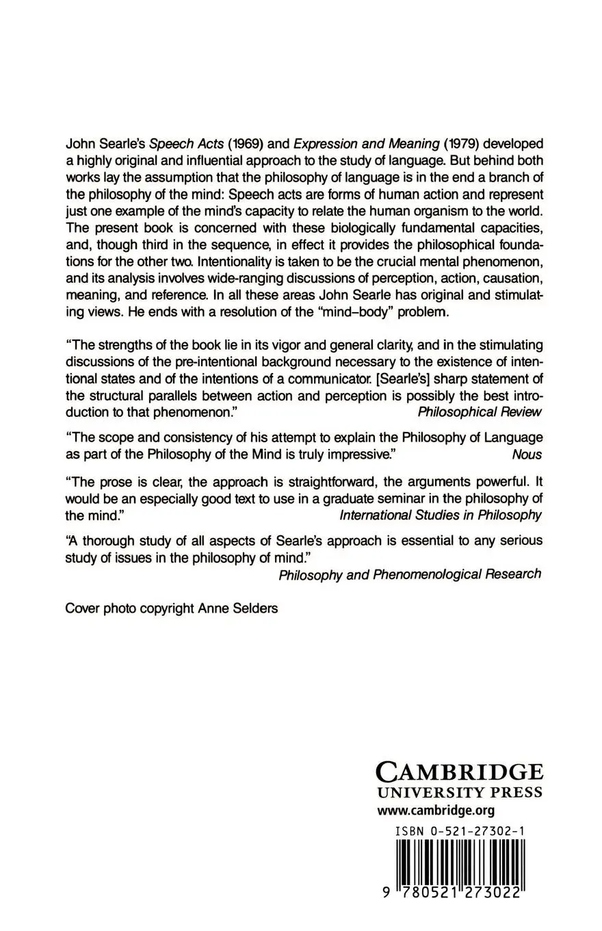 Rückseite: 9780521273022 | Intentionality | An Essay in the Philosophy of Mind | John R. Searle